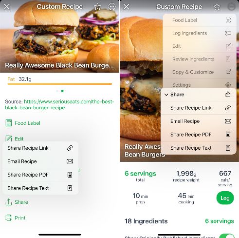 Tips for sharing recipes in MyNetDiary